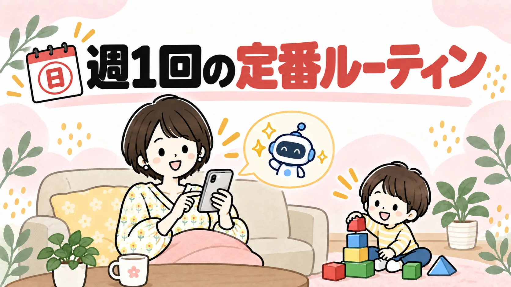 子供2歳の今、週1回イオンネットスーパーを利用する定番ルーティンのイラスト