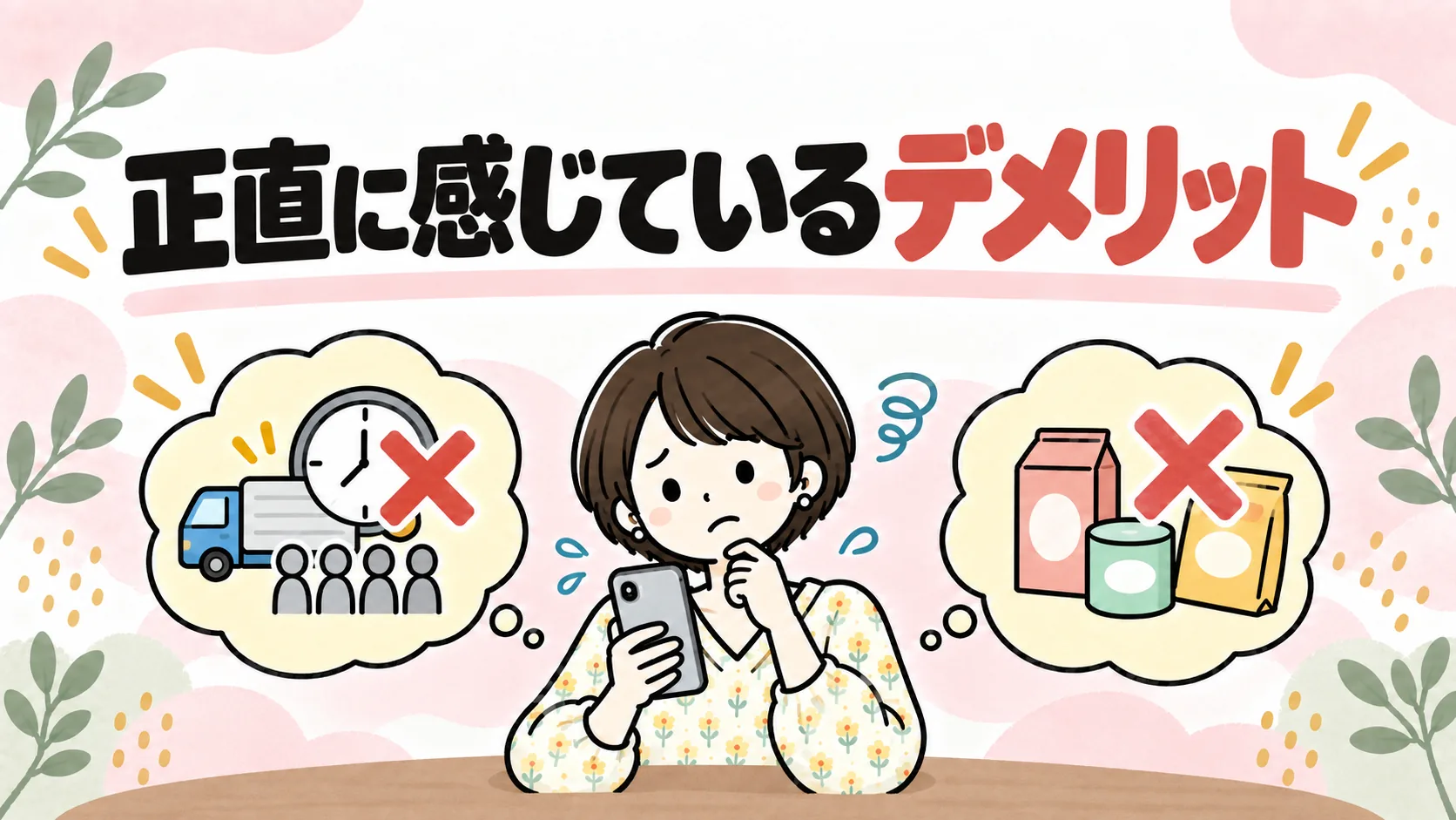 イオンネットスーパーを利用して感じているデメリットを表すイラスト