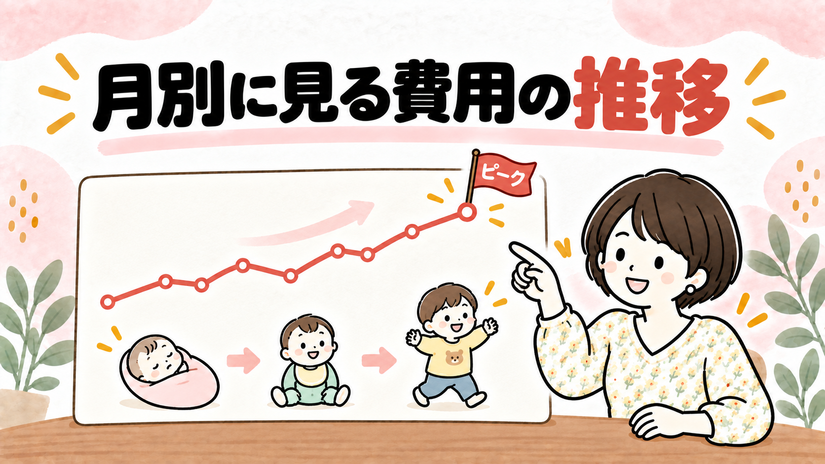 月齢とともに変化する離乳食費の推移を表すグラフイラスト