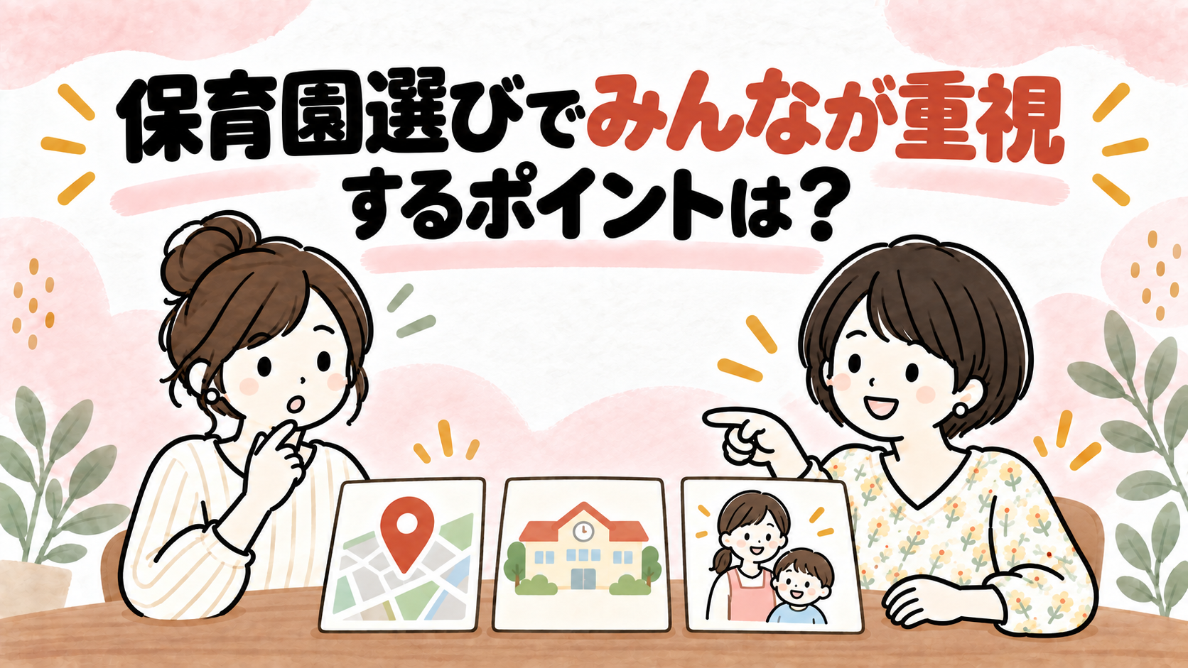 保育園選びで重視されるポイントを表すイラスト