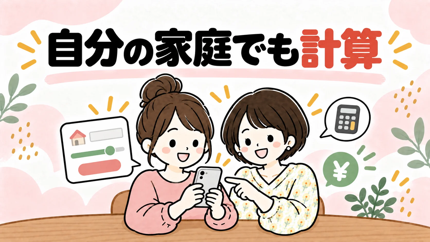 自分の家庭でも時短家電コスパ診断ツールで計算する様子のイラスト