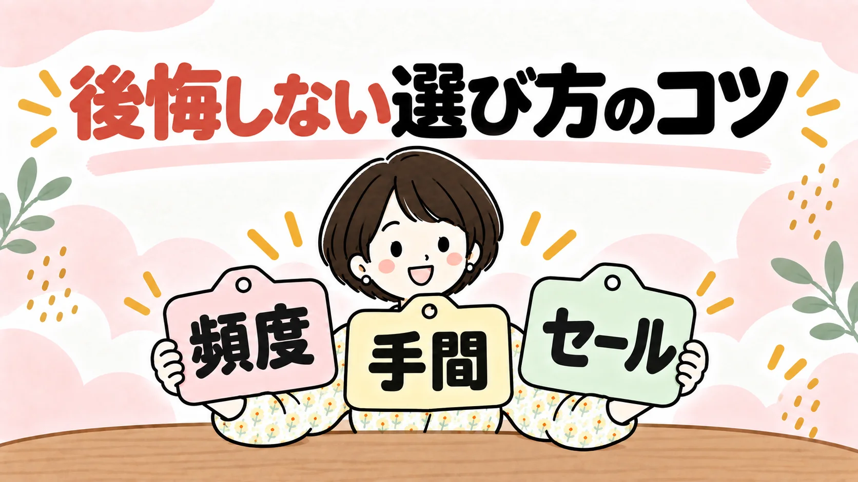 時短家電で後悔しない選び方のコツ、頻度・手間・セールのイラスト