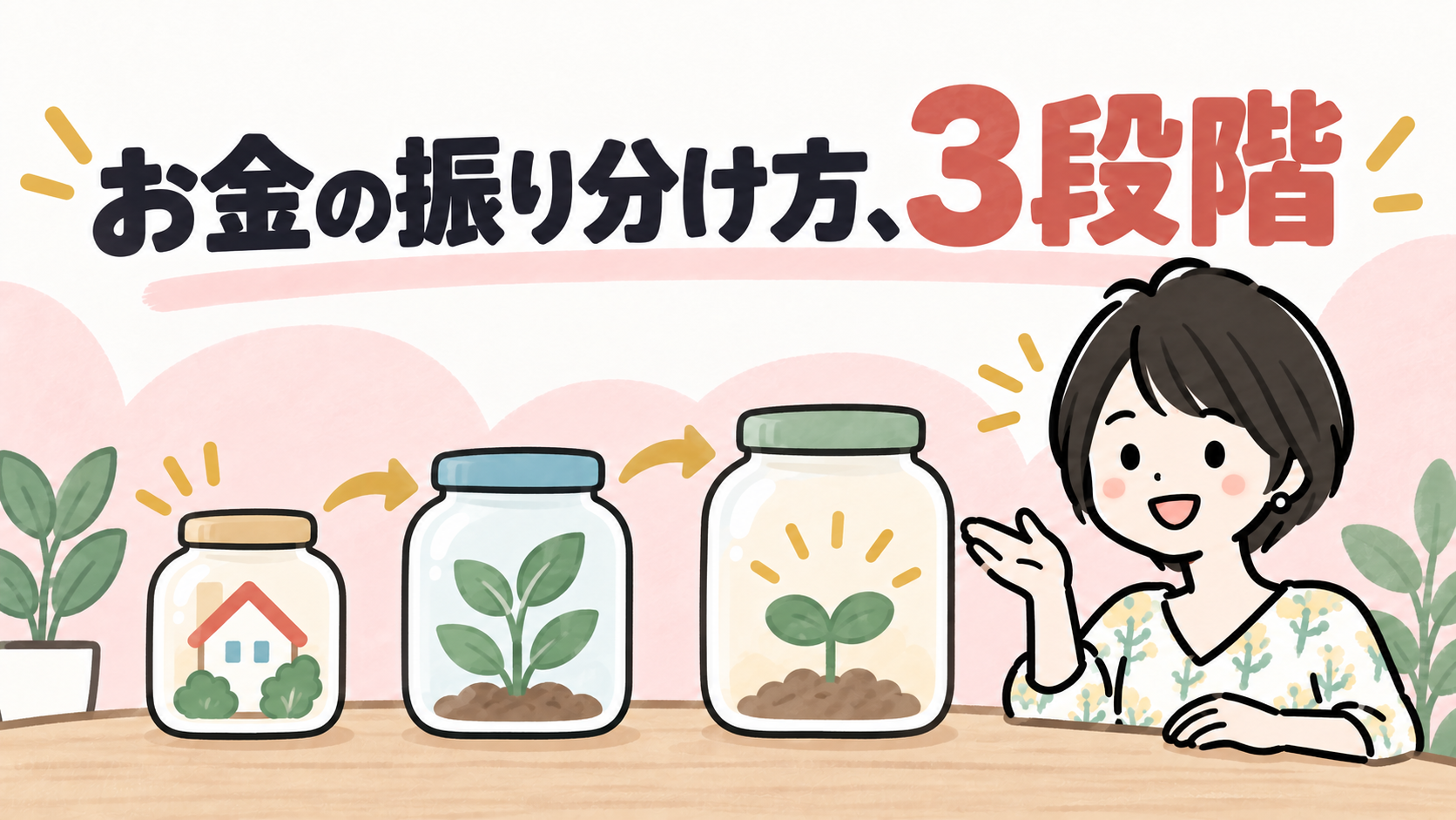 お金の振り分け方3段階を表すイラスト