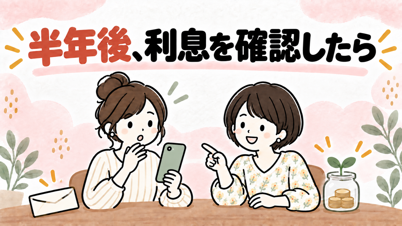 半年後に利息が振り込まれた通帳をイメージしたイラスト
