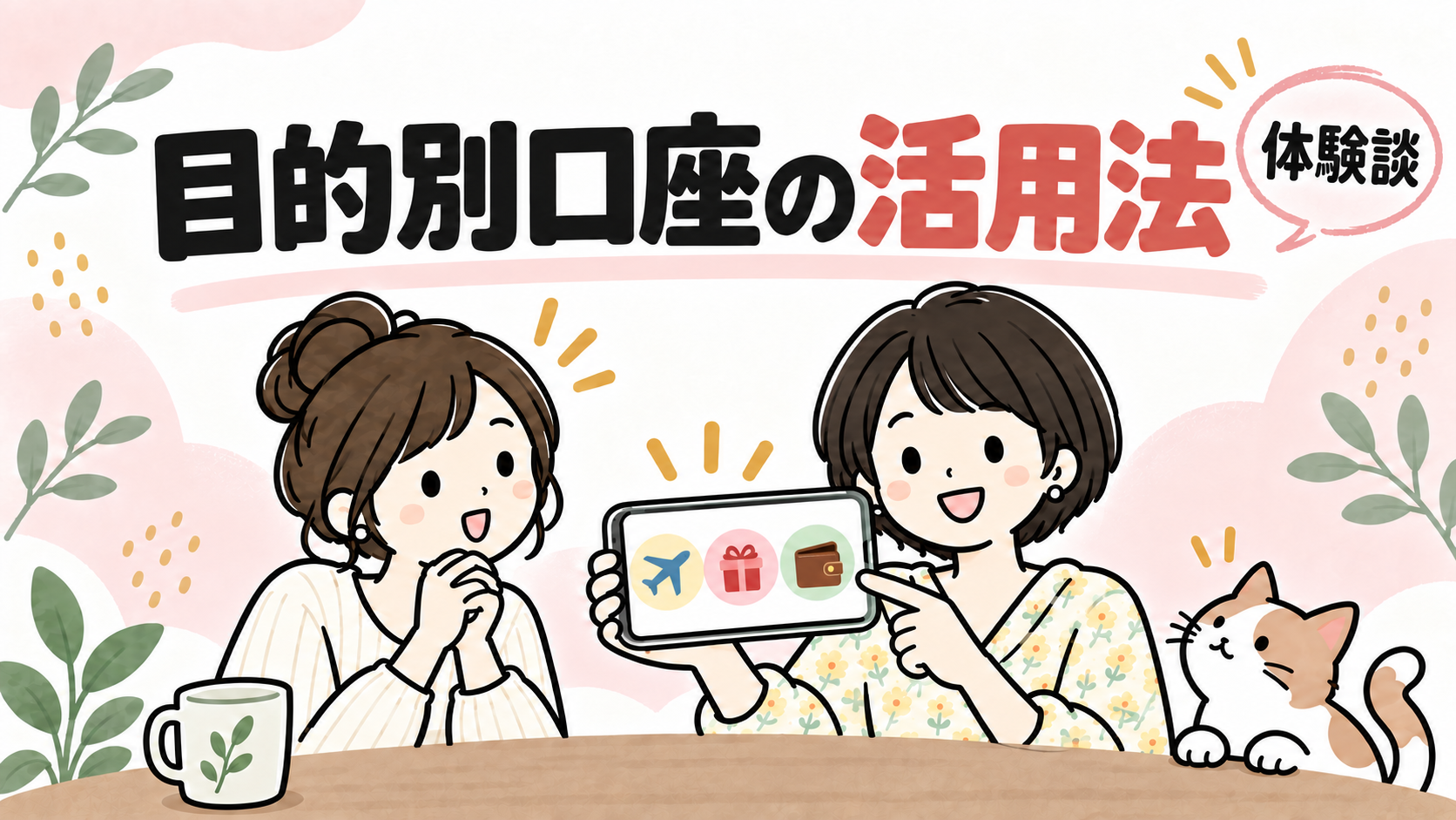 目的別口座の活用法を体験談として紹介するイラスト