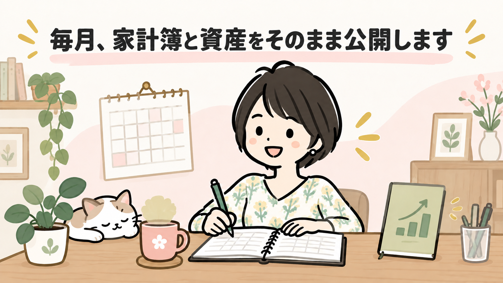 毎月、家計簿と資産をそのまま公開します。家計簿をつけるイラスト
