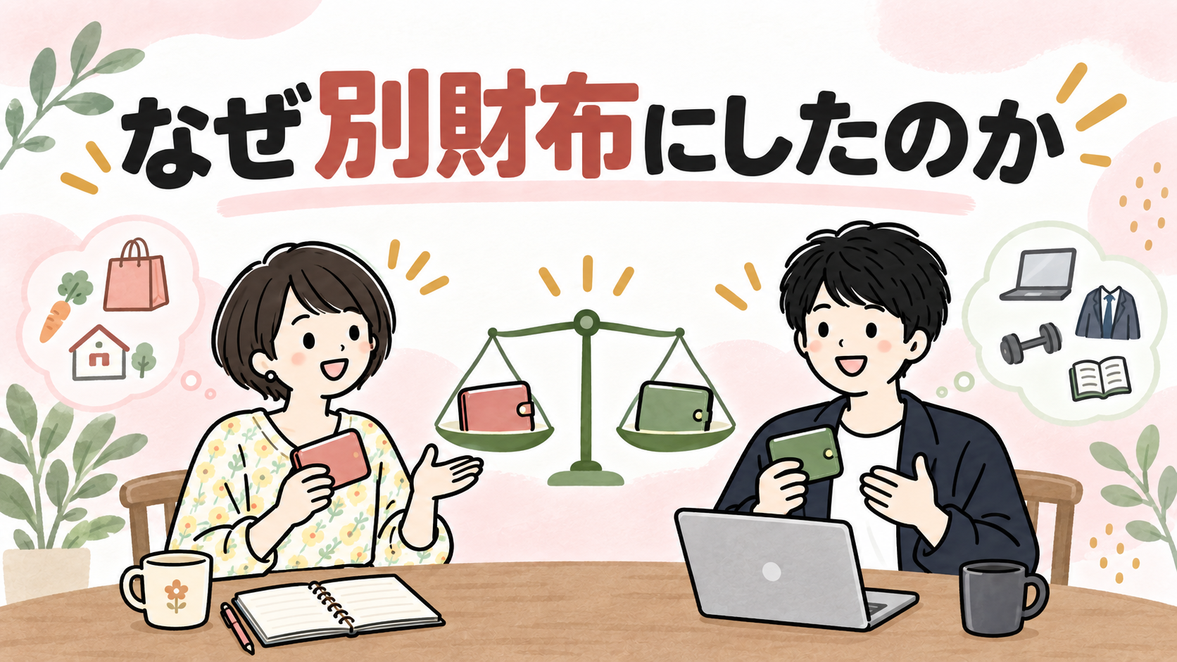 なぜ別財布にしたのか。天秤で価値観の違いを表すイラスト