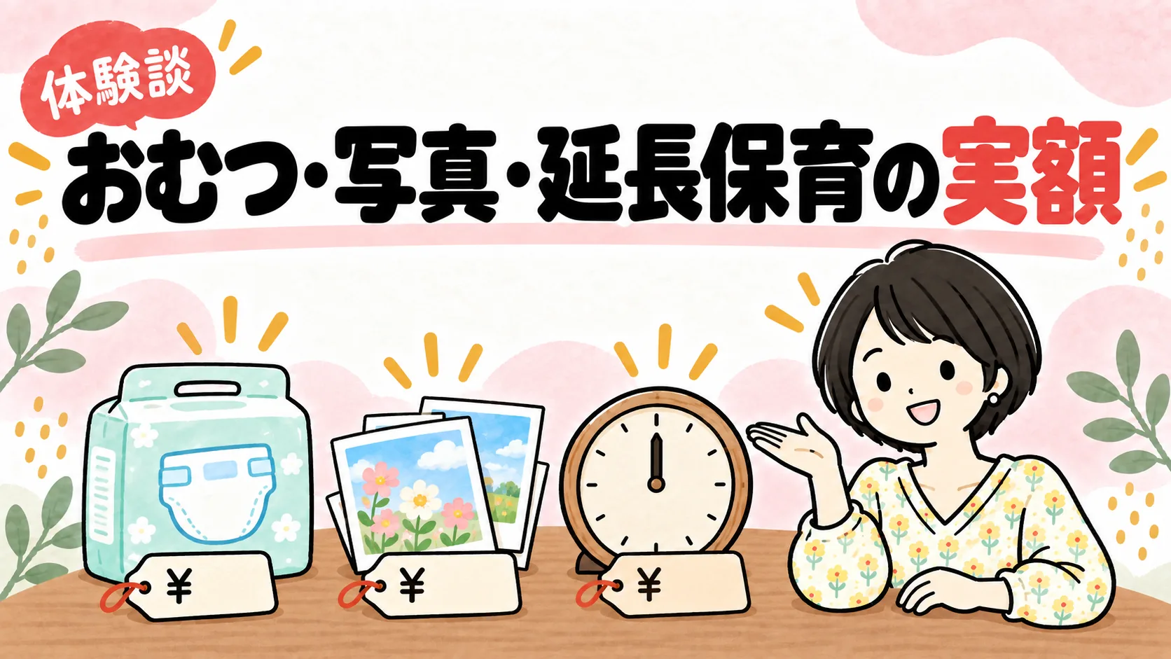 おむつサブスク・写真代・延長保育代の実額を表すイラスト