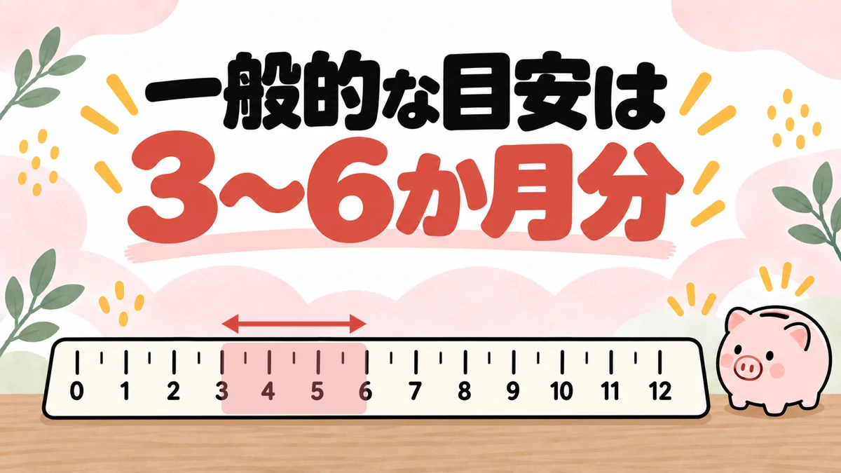 生活防衛資金の一般的な目安は生活費の3〜6か月分であることを、ものさしで示したイラスト